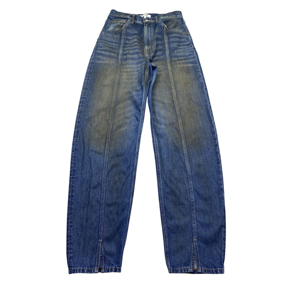 RE/DONE Tailord High Rise Barrel Jeans Active Indigo Front Seam Split Hem Sz 27